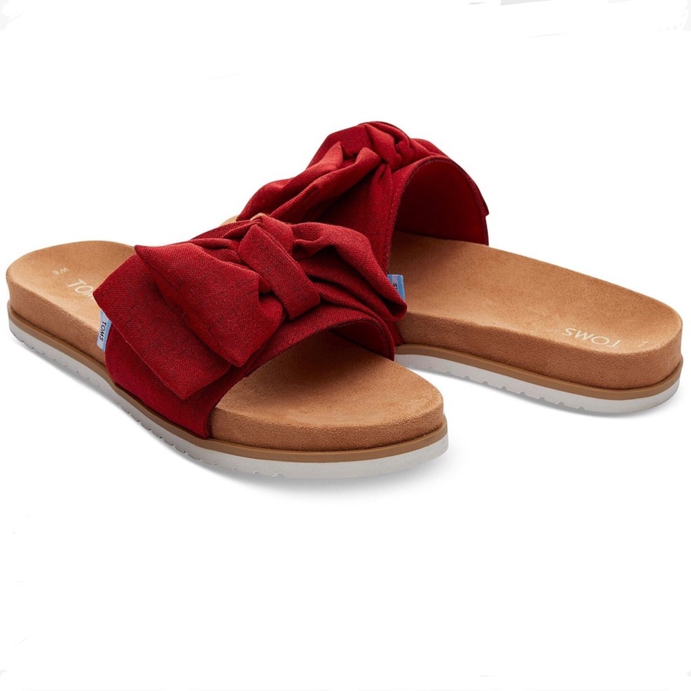 TOMS Red Paradise Bow Fabric Slide Sandal Size 11.